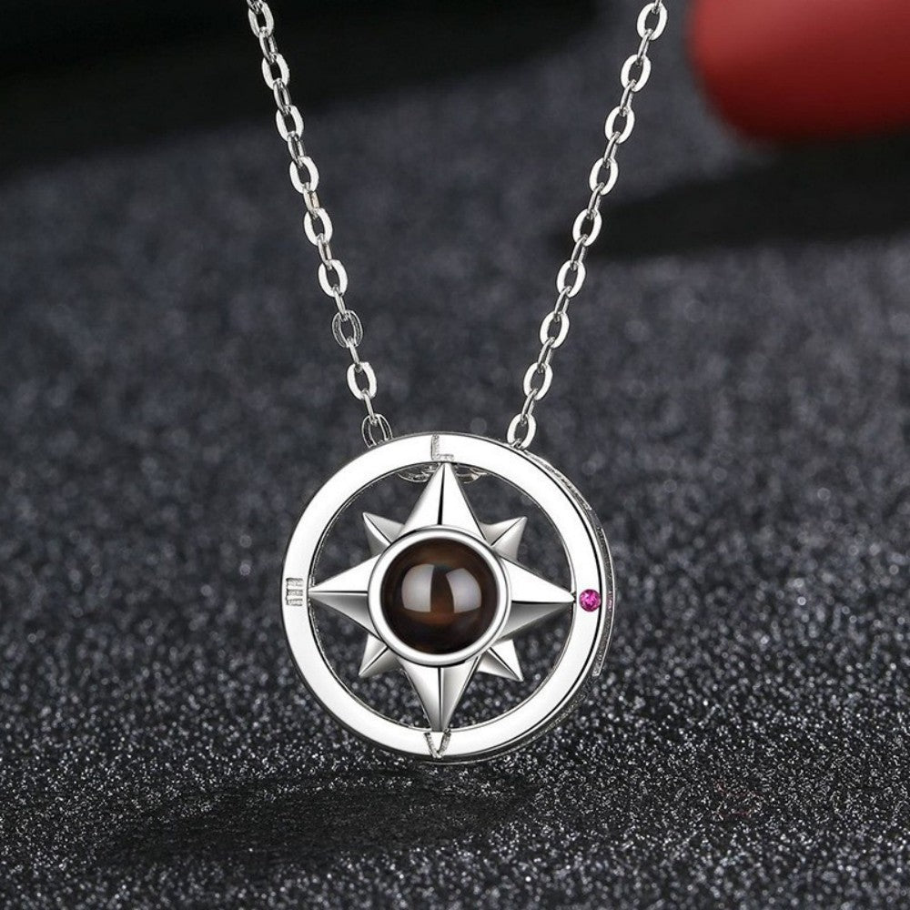 Simple and versatile with 100 languages, compass projection necklace accessories, customized photo engraving pendant