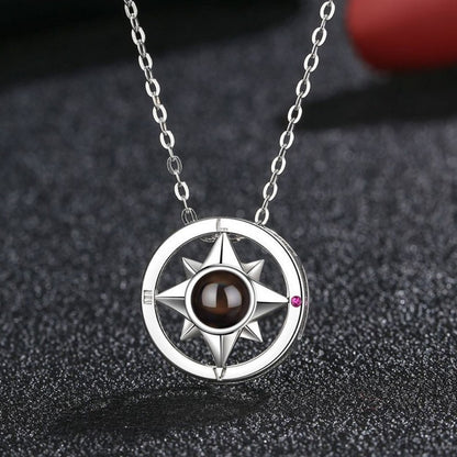 Simple and versatile with 100 languages, compass projection necklace accessories, customized photo engraving pendant