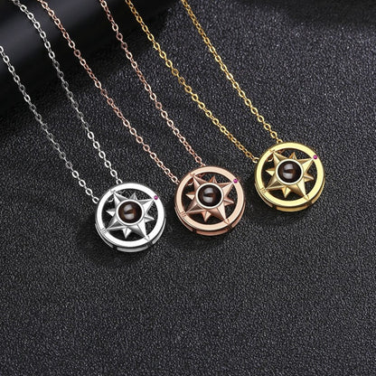 Simple and versatile with 100 languages, compass projection necklace accessories, customized photo engraving pendant