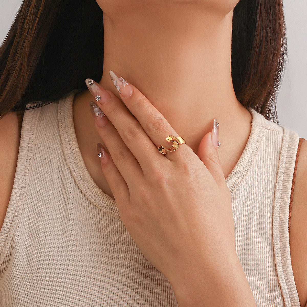 Baroque Round Irregular Curved Ring Ring Smooth Plain Ring Female Ring