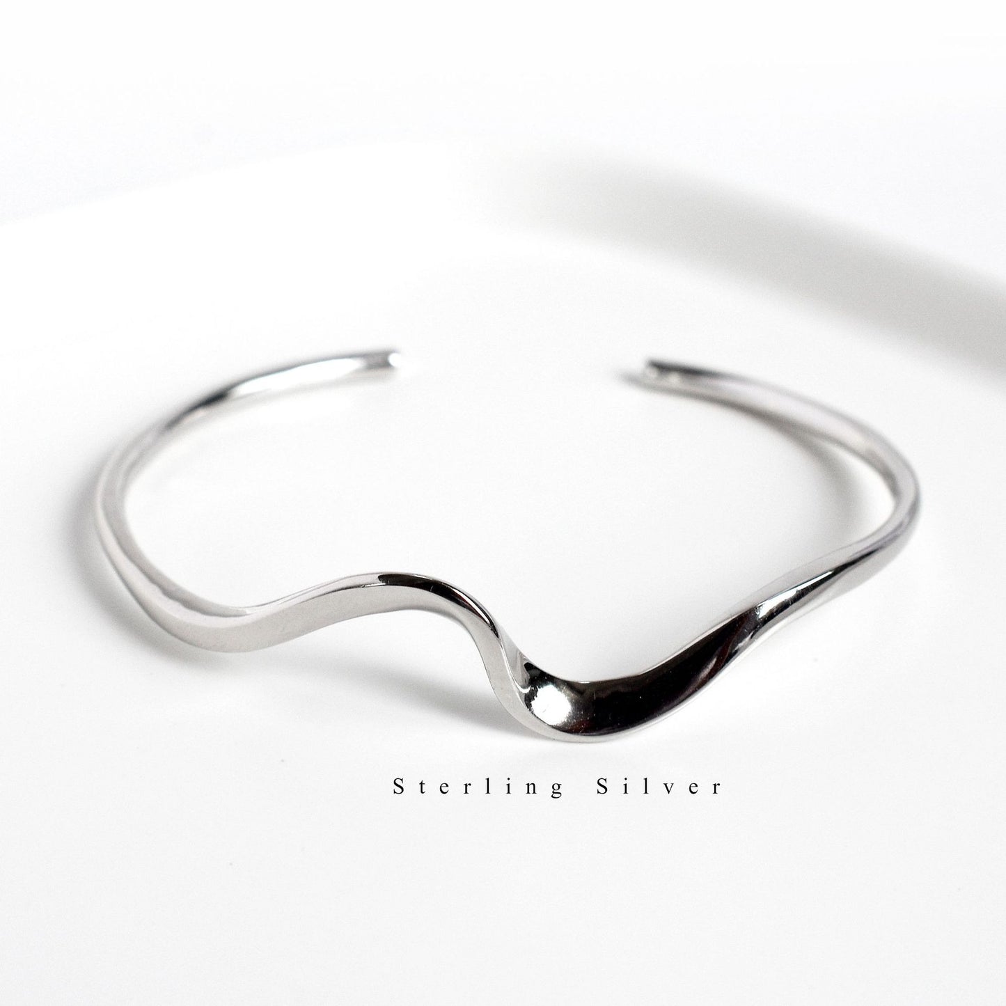 Sterling silver bracelet minimalist wave bracelet Mobius open bracelet jewelry