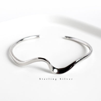 Sterling silver bracelet minimalist wave bracelet Mobius open bracelet jewelry