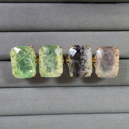 Rectangular Crystal Ring, Green/Purple Fluorite Jewelry, Spritual Healing Gemstone Ring for Women, Gift for Mom/Friend/Sister