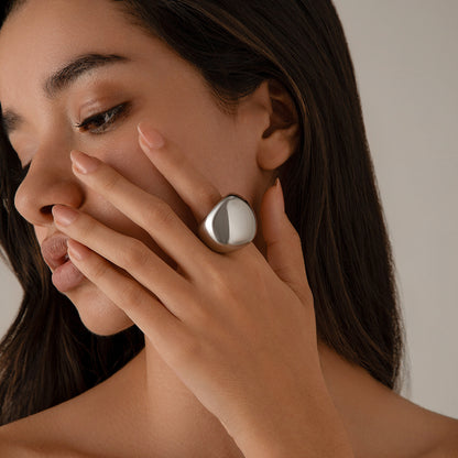 Baroque Round Irregular Curved Ring Ring Smooth Plain Ring Female Ring