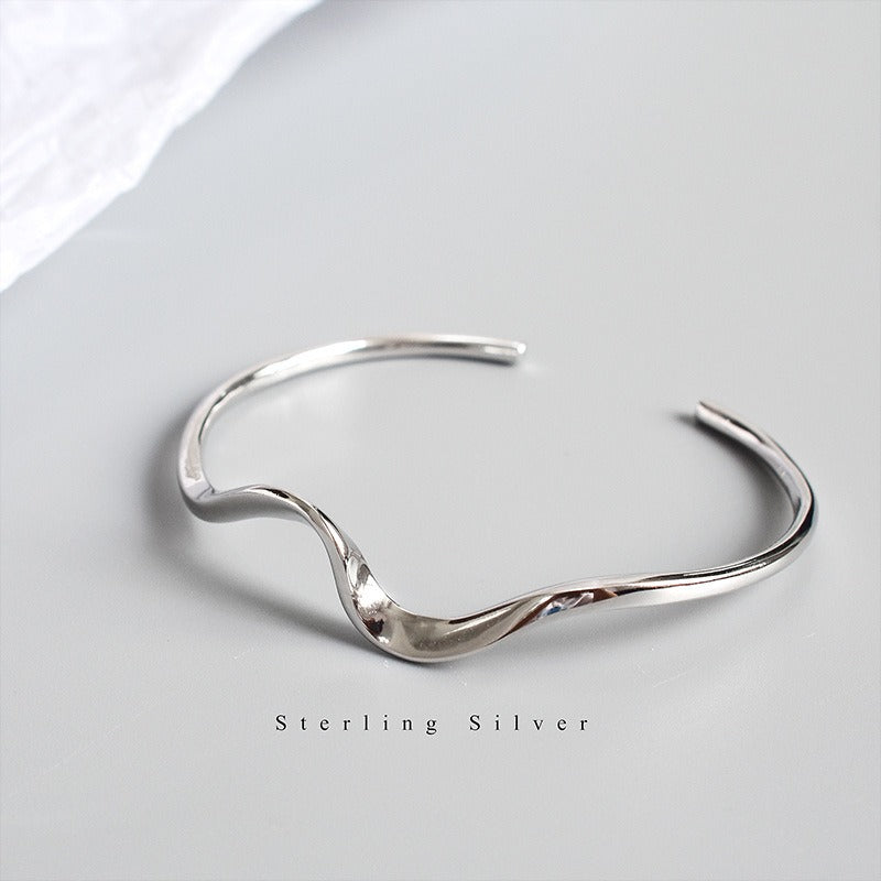 Sterling silver bracelet minimalist wave bracelet Mobius open bracelet jewelry