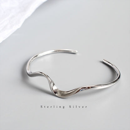 Sterling silver bracelet minimalist wave bracelet Mobius open bracelet jewelry